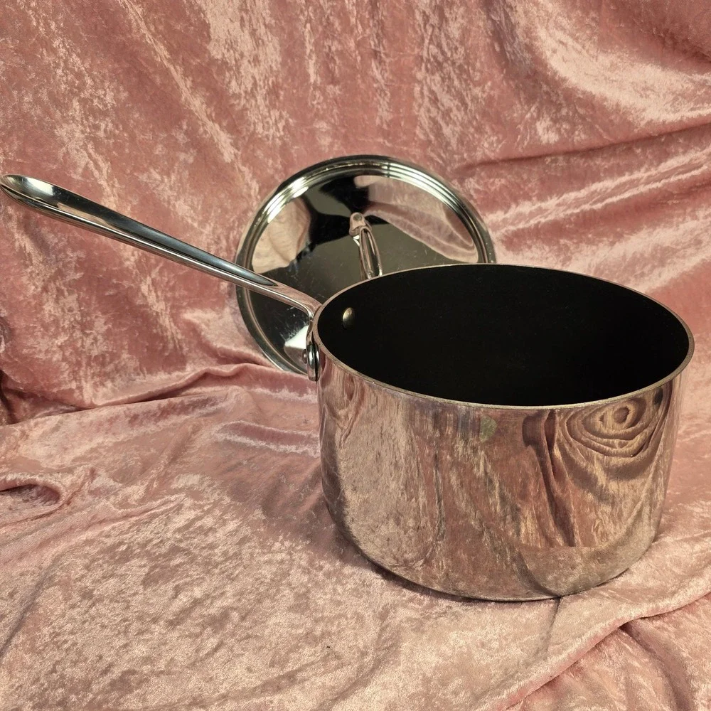 All-Clad Stainless Steel Nonstick Saucepan with Lid Silver 5x8 Inch 3 Quart